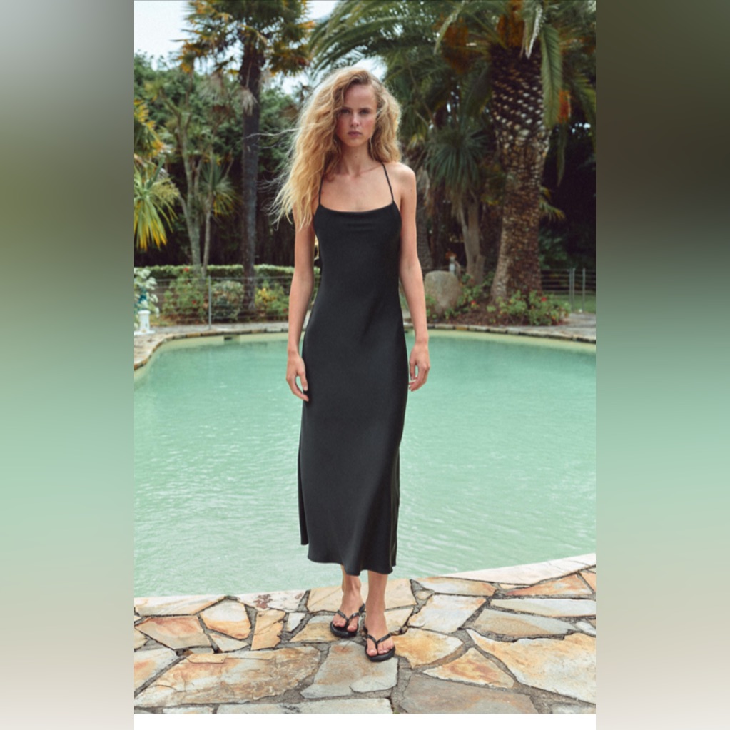 Zara Satin Effect Draped Midi Dress Black
